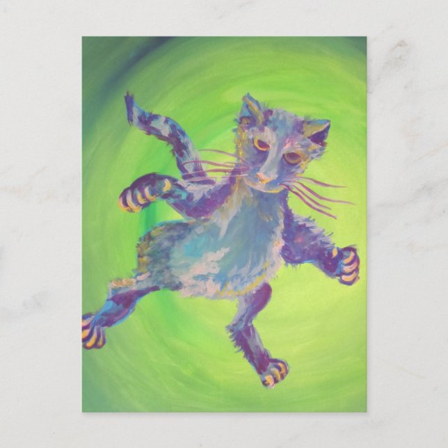 Blaue Katzenpostkarte Postkarte (Vorderseite)