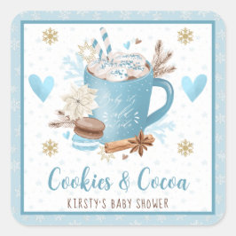 Blaue Kekse und Kakao-Babydusche Quadratischer Aufkleber