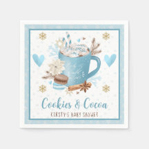 Blaue Kekse und Kakao-Babydusche