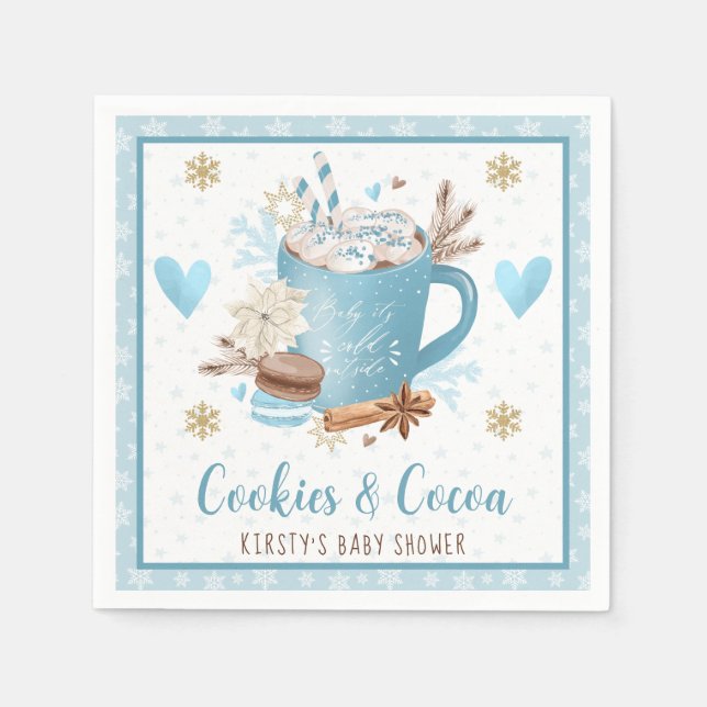 Blaue Kekse und Kakao-Babydusche Serviette (Vorderseite)