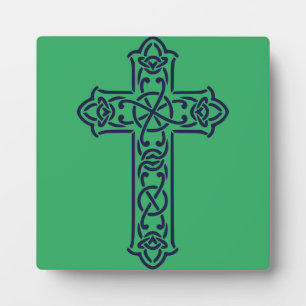 Blaue keltische Hochkreuz Fotoplatte