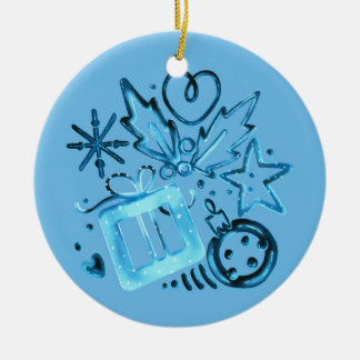 Blaue Keramik-Weihnachtsdekoration mit Geschenk Keramik Ornament