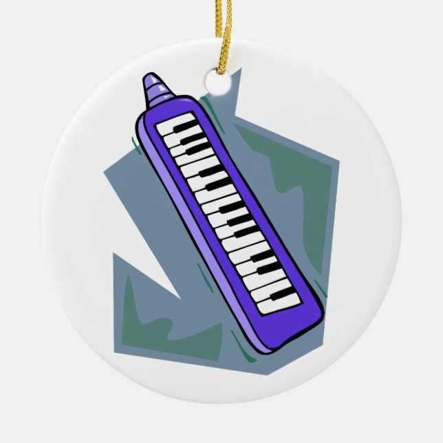 Blaue Keytar tragbare 80ertastatur-Klaviergraphik Keramik Ornament (Vorne)