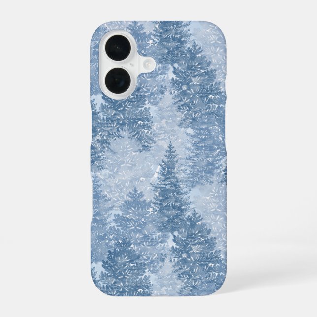 Blaue Kiefernbäumemuster iPhone 16 Hülle (Rückseite)