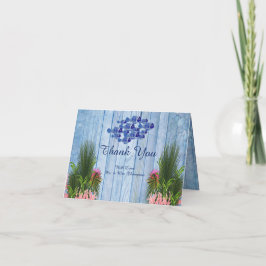 Blaue Kiesel, rosa Flamingos und Fisch Dankeskarte