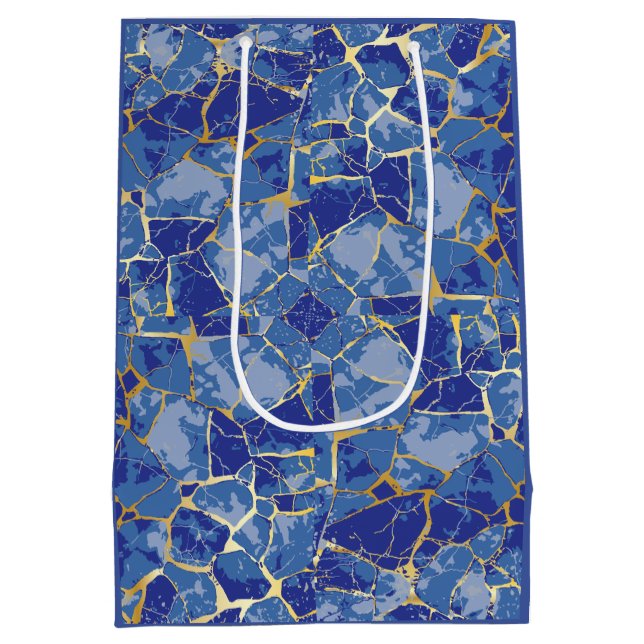 Blaue Kintsugi-Goldader Mittlere Geschenktüte (Rückseite)