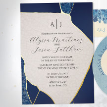 Blaue Kintsugi-inspirierte Folien-Hochzeitseinladu