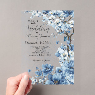 Blaue Kirschblüten-Asiatische Hochzeitseinladung Acryleinladungen