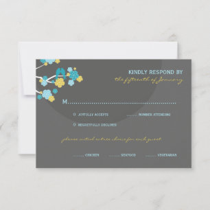 Blaue Kirschblüten lieben Vögel Hochzeit RSVP-Kart RSVP Karte