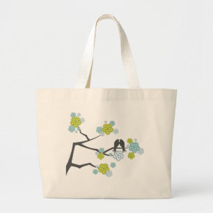 Blaue Kirsche Blüten Love Birds Hochzeitstorte Jumbo Stoffbeutel