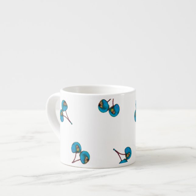 Blaue Kirsche Muster Espressotasse (Vorderseite Links)