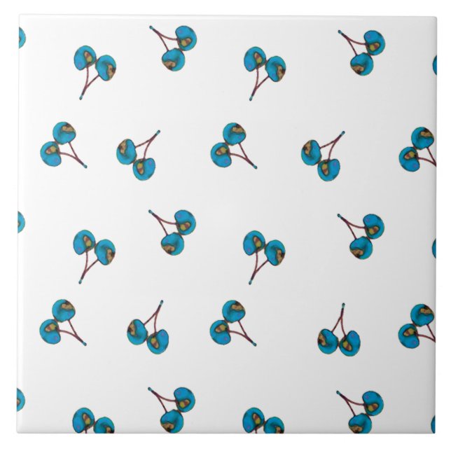 Blaue Kirsche Muster Fliese (Vorderseite)