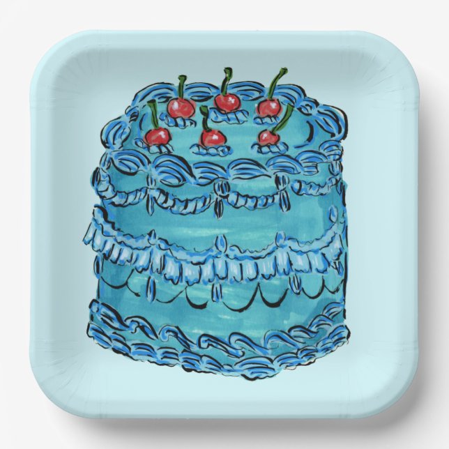 Blaue Kirschtorte Papierplatte Pappteller (Vorderseite)