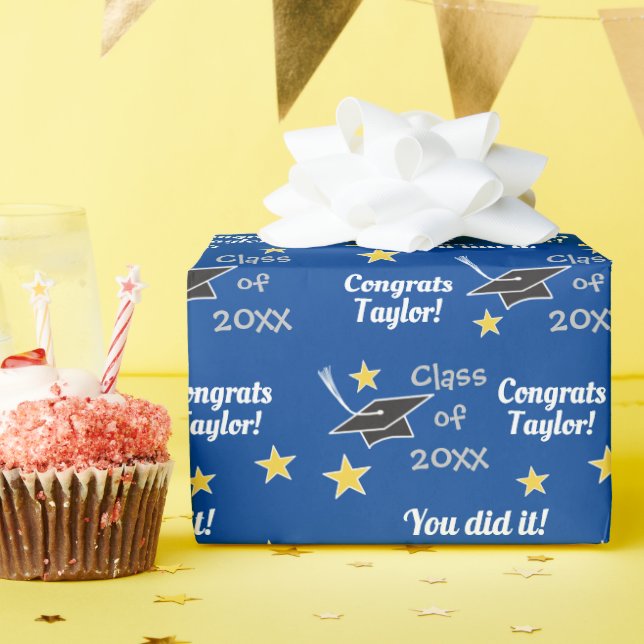 BLAUE-Klasse "Custom Year Grad Name" Geschenkpapier (Geburtstagsparty)