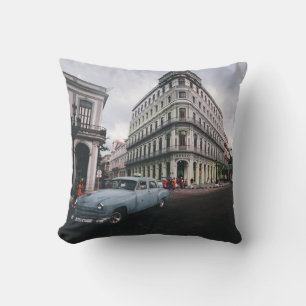 Blaue klassische Oldtimer-Stadtansicht Kissen