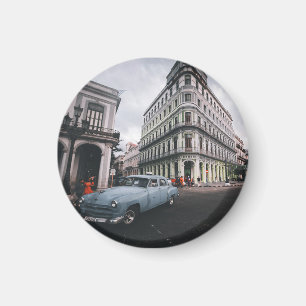 Blaue klassische Oldtimer-Stadtansicht Magnet