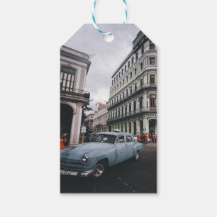 Blaue klassische Oldtimer-Stadtlandschaft Geschenkanhänger