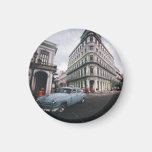 Blaue klassische Oldtimer-Stadtlandschaft Magnet