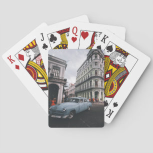 Blaue klassische Oldtimer-Stadtlandschaft Spielkarten