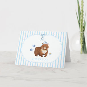 Blaue klassische Streifen-We-Can-Barely-Wait-Baby- Dankeskarte