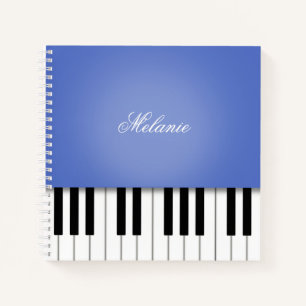 Blaue Klaviermusik-Tastatur personalisiert Notizbuch