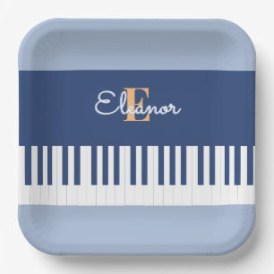 Blaue Klaviertastatur-Musik-Tasten mit Monogramm-P Pappteller