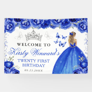 Blaue Kleid Blondhaarige Prinzessin Floral Geburts Banner