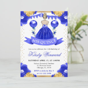 Blaue Kleid Blondhaarige Prinzessin Quinceanera Einladung