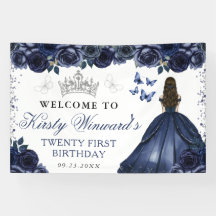 Blaue Kleid Braunhaarige Prinzessin Floral Geburts