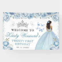 Blaue Kleid Dunkle Haut Prinzessin Floral Geburtst