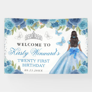 Blaue Kleid Dunkle Haut Prinzessin Floral Geburtst Banner
