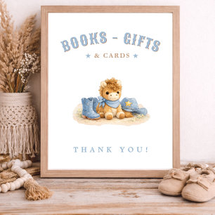 Blaue kleine Cowboy-Baby-Shower-Karten Bücher Gesc Poster