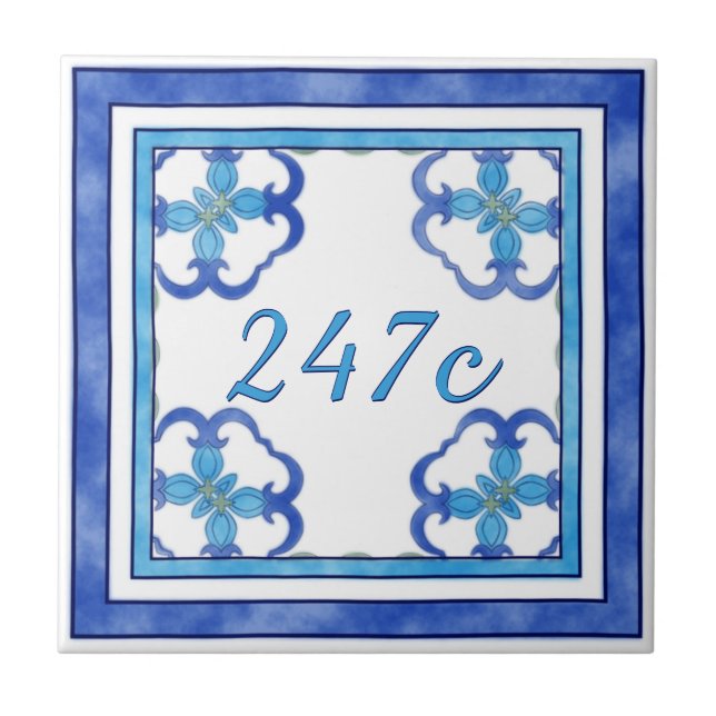 Blaue kleine Hausnummer Fliese (Vorderseite)