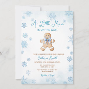 Blaue kleine Schneemann-Schneeblumen-Lebkuchen-Bab Einladung