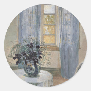 Blaue Klematis im Atelier des Künstlers, Anna Anch Runder Aufkleber