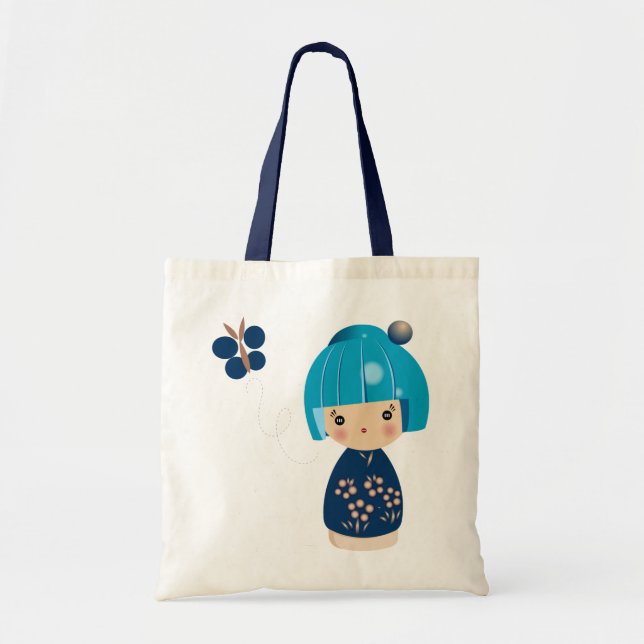 Blaue Kokeshi Dreiergruppe-Tasche Tragetasche (Vorne)
