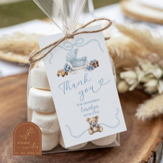 Blaue Kokette Babywagen Baby Shower Geschenk Etike Geschenkanhänger
