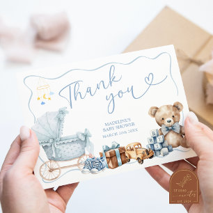Blaue Koketten-Kinderwagen-Baby-Shower-Dankeskarte Begleitkarte