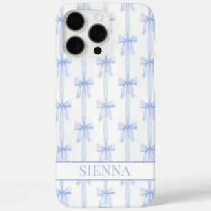 Blaue Koketten Schleifen Gestreifte Monogrammiert iPhone 16 Pro Max Hülle