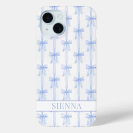 Blaue Koketten Schleifen Gestreifte Monogrammierte Case-Mate iPhone Hülle