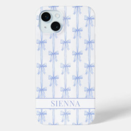 Blaue Koketten Schleifen Gestreifte Monogrammierte Case-Mate iPhone Hülle