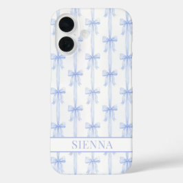 Blaue Koketten Schleifen Gestreifte Monogrammierte iPhone 16 Hülle