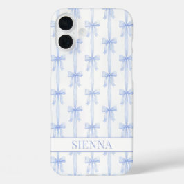 Blaue Kokettenbögen Gestreift Monogrammiert iPhone 16 Plus Hülle