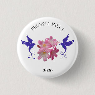 Blaue Kolibri und Blume Button