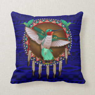 Blaue Kolibri-Ureinwohnerentwurfs-Kissenkunst Kissen