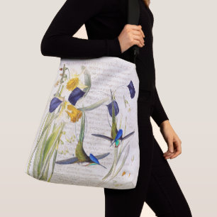 Blaue Kolibri-Vogel-Narzissen-Blumen-Tasche Tragetaschen Mit Langen Trägern