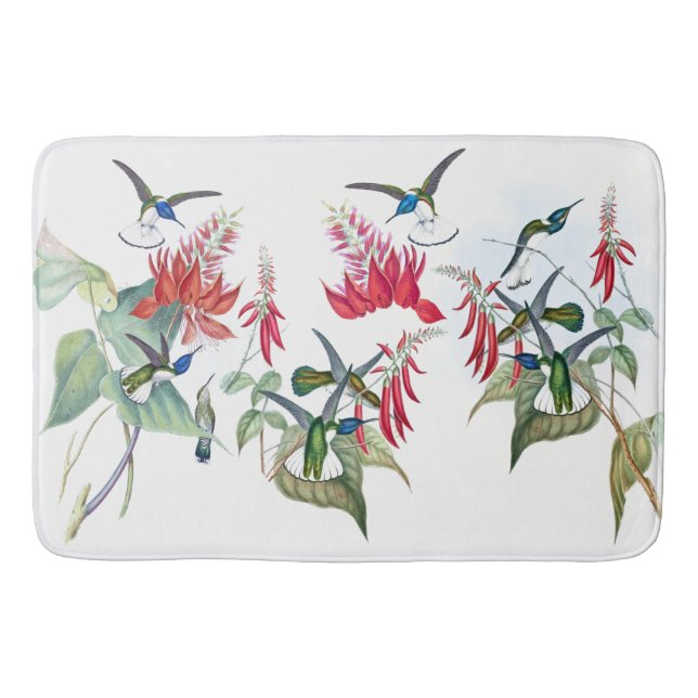 Blaue Kolibri-Vogel-rote Blumen-Bad-Matte Badematte (Vorderseite)