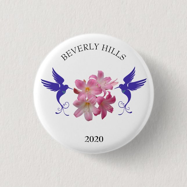 Blaue Kolibris und Blumen Button (Vorderseite)