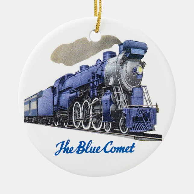 Blaue Kometen-Dampf-Lokomotive Keramikornament (Vorne)
