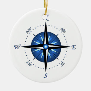 Blaue Kompassrose Keramik Ornament